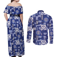 Northern Mariana Islands Magof Nochebuena Couples Matching Off Shoulder Maxi Dress and Long Sleeve Button Shirt Pacific Patchwork Xmas Vibes LT9 - Polynesian Pride