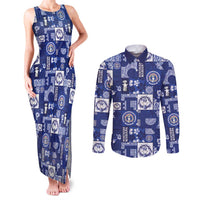 Northern Mariana Islands Magof Nochebuena Couples Matching Tank Maxi Dress and Long Sleeve Button Shirt Pacific Patchwork Xmas Vibes LT9 Blue - Polynesian Pride