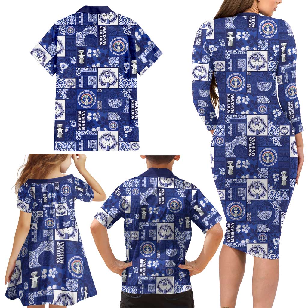 Northern Mariana Islands Magof Nochebuena Family Matching Long Sleeve Bodycon Dress and Hawaiian Shirt Pacific Patchwork Xmas Vibes LT9 - Polynesian Pride