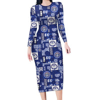 Northern Mariana Islands Magof Nochebuena Family Matching Long Sleeve Bodycon Dress and Hawaiian Shirt Pacific Patchwork Xmas Vibes LT9 Mom's Dress Blue - Polynesian Pride
