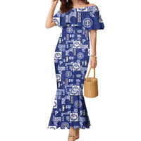 Northern Mariana Islands Magof Nochebuena Family Matching Mermaid Dress and Hawaiian Shirt Pacific Patchwork Xmas Vibes LT9 Mom's Dress Blue - Polynesian Pride