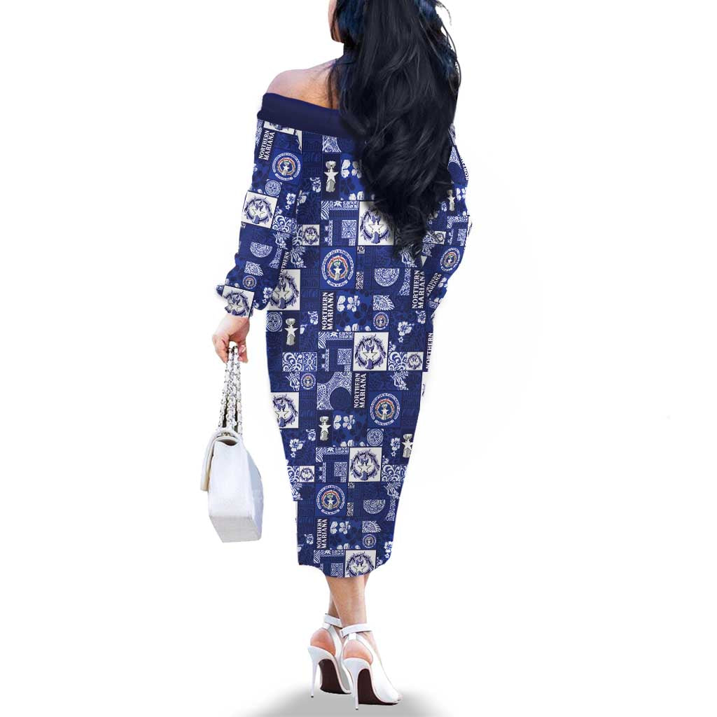 Northern Mariana Islands Magof Nochebuena Family Matching Off The Shoulder Long Sleeve Dress and Hawaiian Shirt Pacific Patchwork Xmas Vibes LT9 - Polynesian Pride