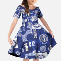 Northern Mariana Islands Magof Nochebuena Family Matching Short Sleeve Bodycon Dress and Hawaiian Shirt Pacific Patchwork Xmas Vibes LT9 Daughter's Dress Blue - Polynesian Pride