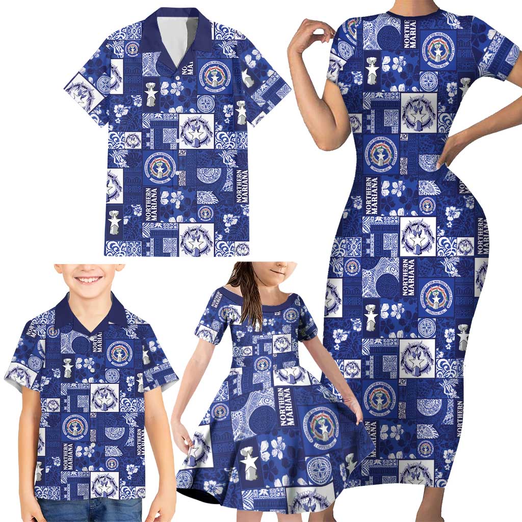 Northern Mariana Islands Magof Nochebuena Family Matching Short Sleeve Bodycon Dress and Hawaiian Shirt Pacific Patchwork Xmas Vibes LT9 - Polynesian Pride