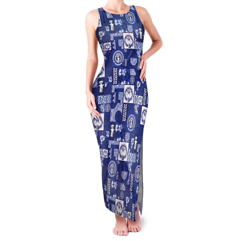 Northern Mariana Islands Magof Nochebuena Family Matching Tank Maxi Dress and Hawaiian Shirt Pacific Patchwork Xmas Vibes LT9 Mom's Dress Blue - Polynesian Pride