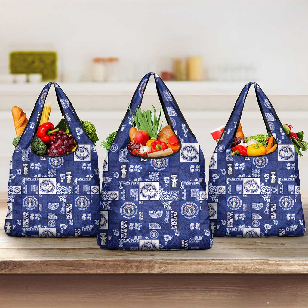 Northern Mariana Islands Magof Nochebuena Grocery Bag Pacific Patchwork Xmas Vibes LT9 3-pack One Size Blue - Polynesian Pride