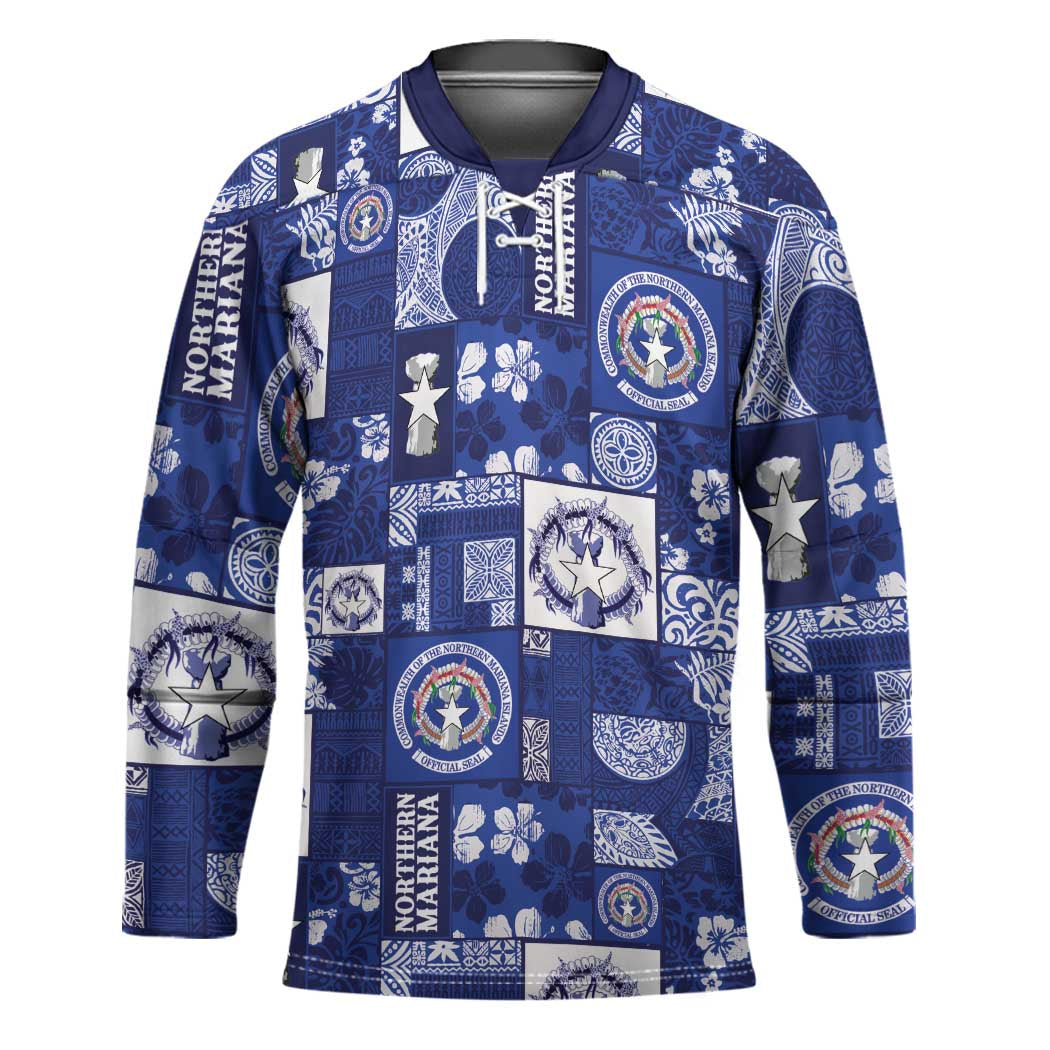 Northern Mariana Islands Magof Nochebuena Hockey Jersey Pacific Patchwork Xmas Vibes - Polynesian Pride