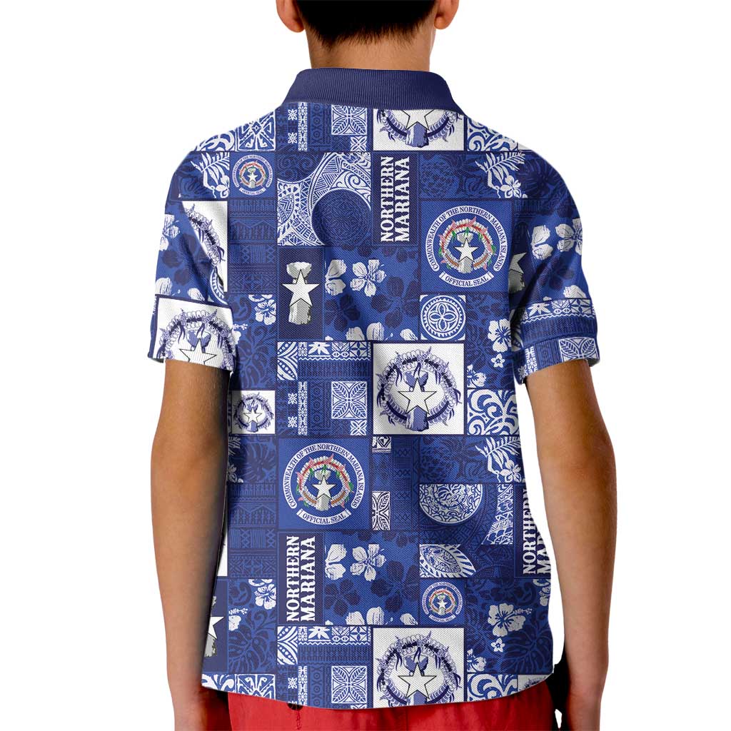 Northern Mariana Islands Magof Nochebuena Kid Polo Shirt Pacific Patchwork Xmas Vibes - Polynesian Pride