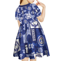 Northern Mariana Islands Magof Nochebuena Kid Short Sleeve Dress Pacific Patchwork Xmas Vibes LT9 - Polynesian Pride