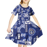 Northern Mariana Islands Magof Nochebuena Kid Short Sleeve Dress Pacific Patchwork Xmas Vibes LT9 - Polynesian Pride