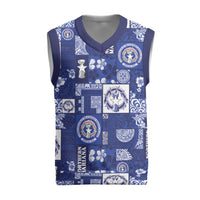 Northern Mariana Islands Magof Nochebuena Christmas Knitted V-Neck Vest Pacific Patchwork Xmas Vibes LT9 Blue - Polynesian Pride