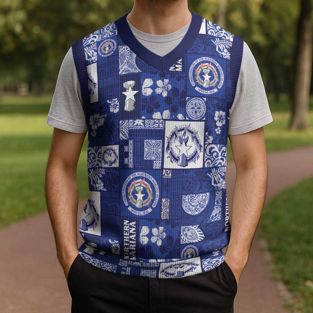 Northern Mariana Islands Magof Nochebuena Christmas Knitted V-Neck Vest Pacific Patchwork Xmas Vibes LT9 - Polynesian Pride
