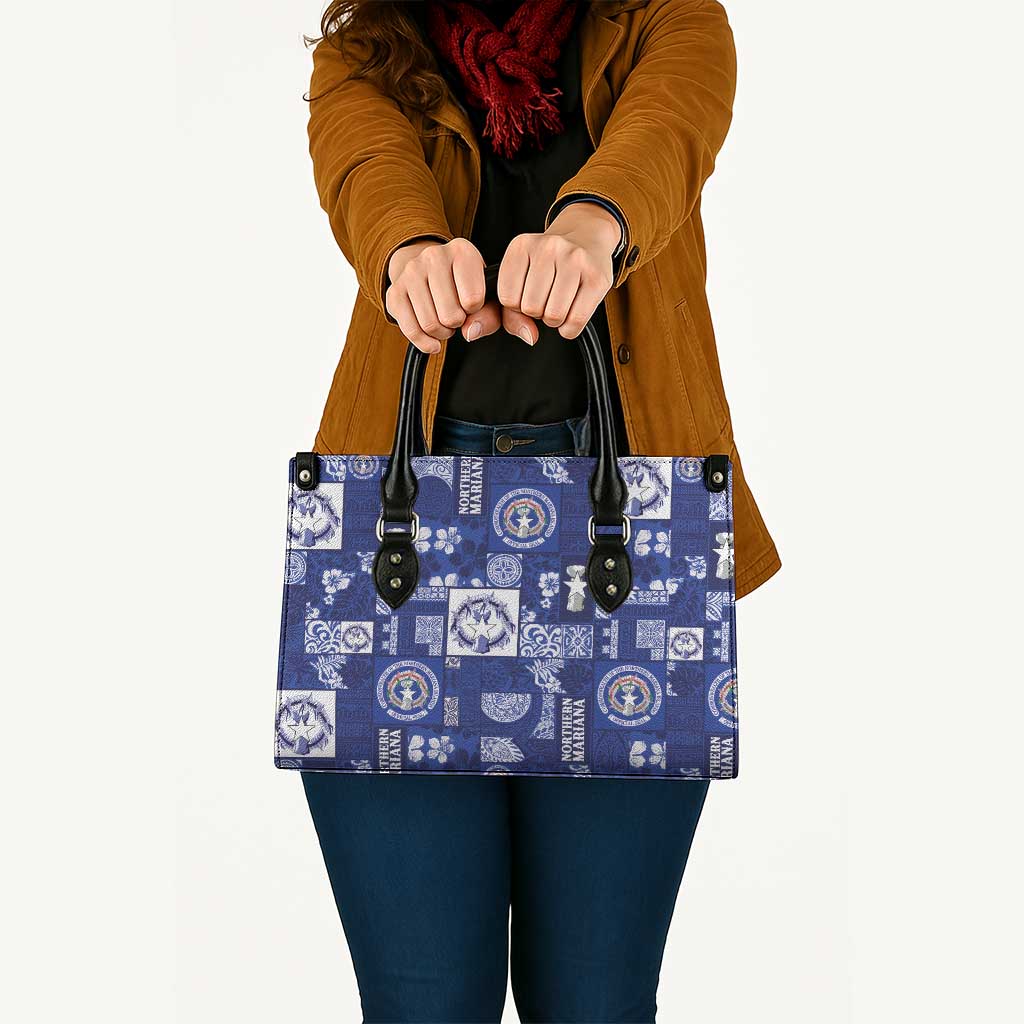 Northern Mariana Islands Magof Nochebuena Leather Bag Pacific Patchwork Xmas Vibes - Polynesian Pride