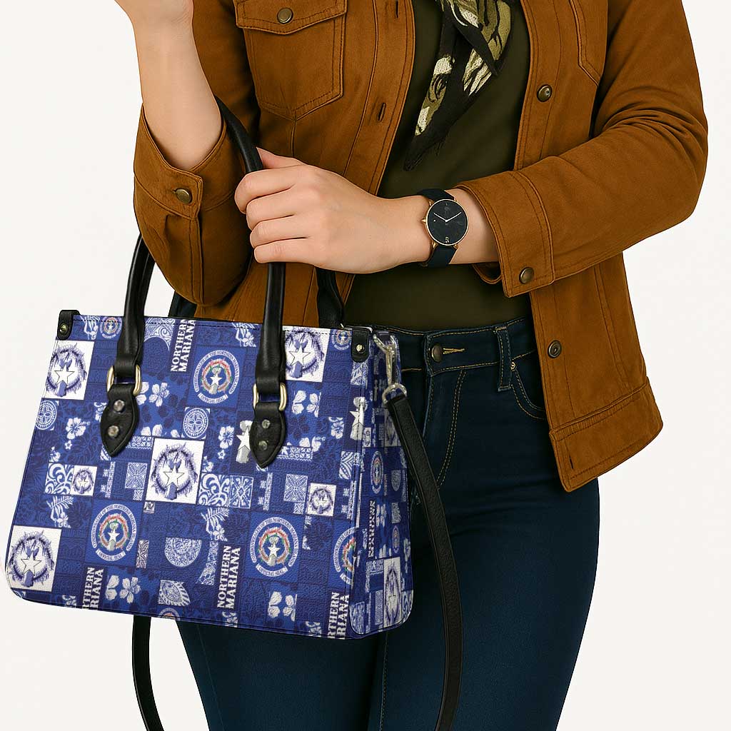 Northern Mariana Islands Magof Nochebuena Leather Bag Pacific Patchwork Xmas Vibes - Polynesian Pride