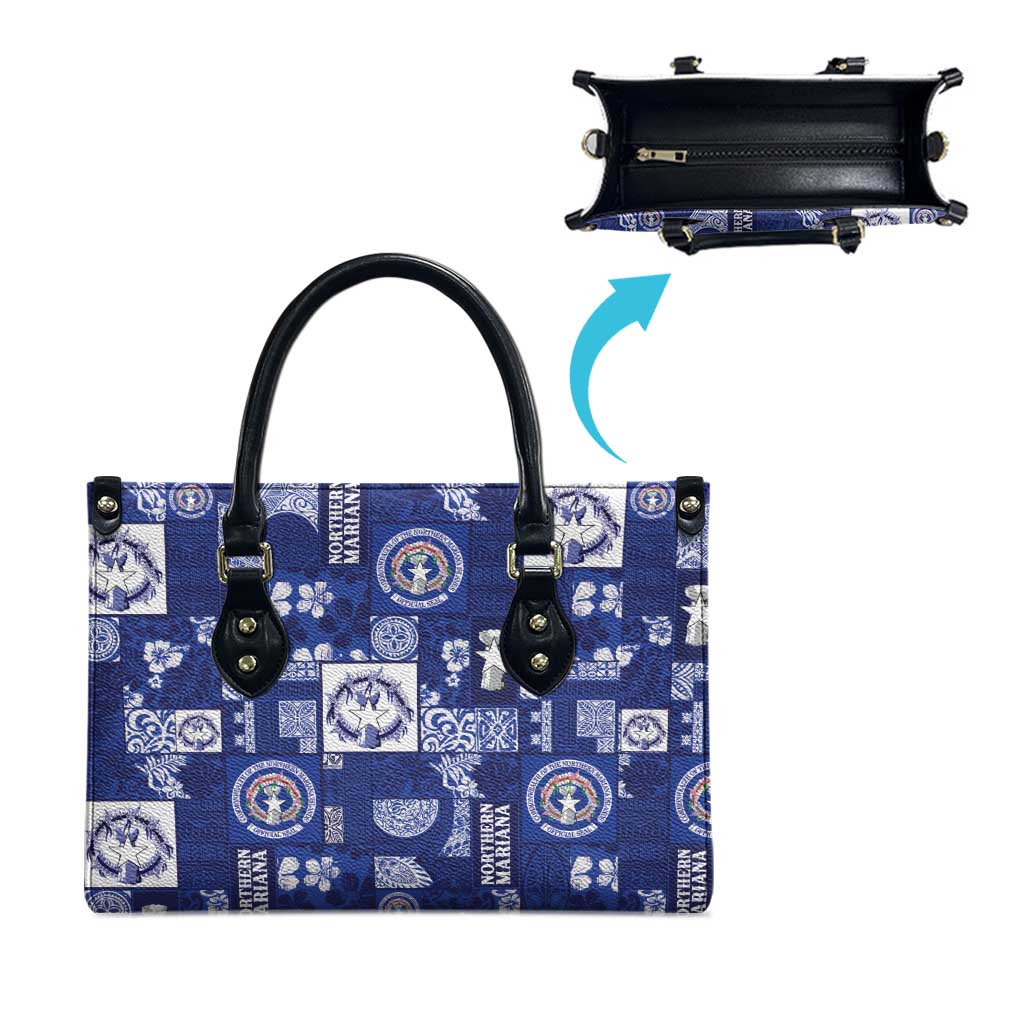 Northern Mariana Islands Magof Nochebuena Leather Bag Pacific Patchwork Xmas Vibes - Polynesian Pride