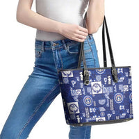 Northern Mariana Islands Magof Nochebuena Leather Tote Bag Pacific Patchwork Xmas Vibes - Polynesian Pride