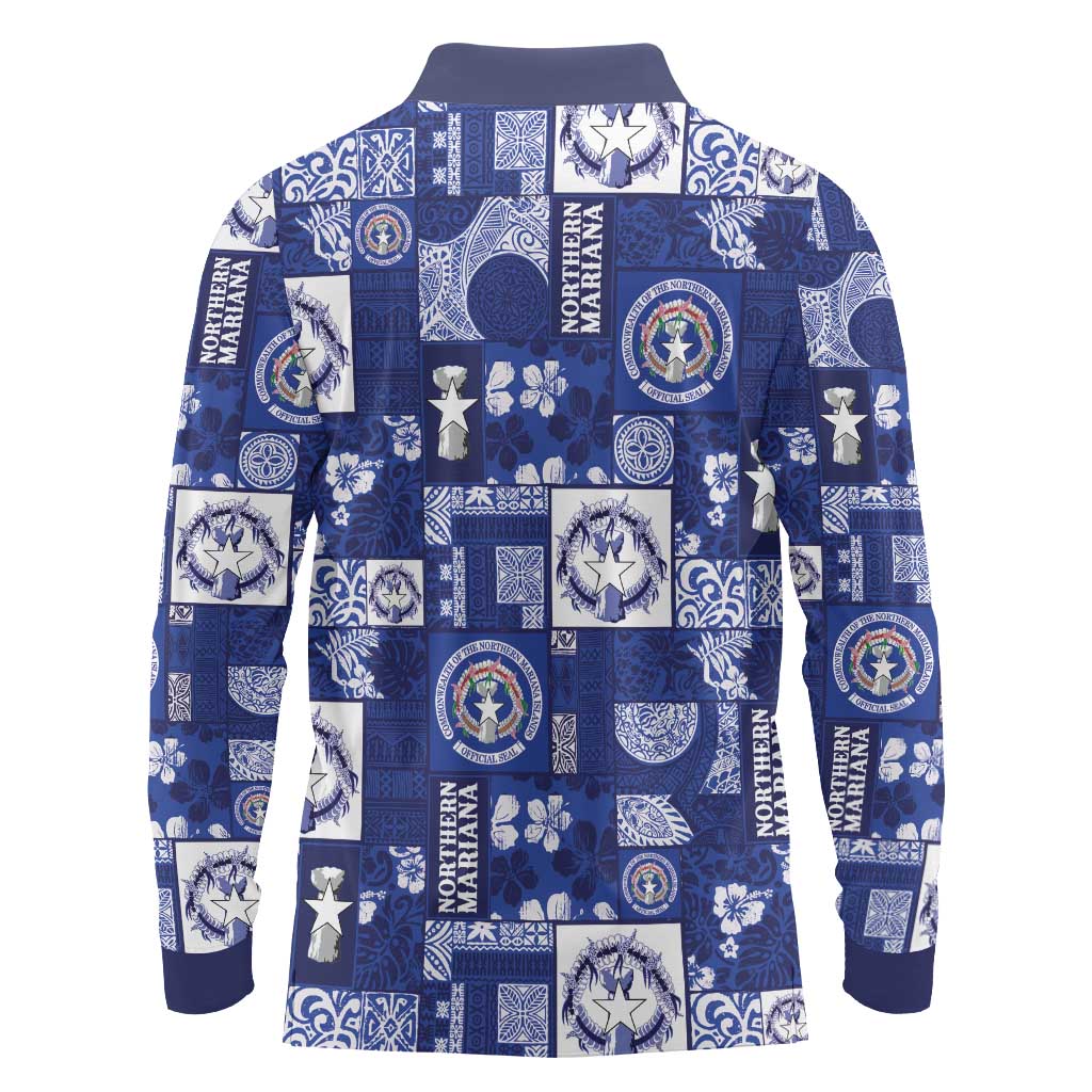 Northern Mariana Islands Magof Nochebuena Long Sleeve Polo Shirt Pacific Patchwork Xmas Vibes LT9 - Polynesian Pride