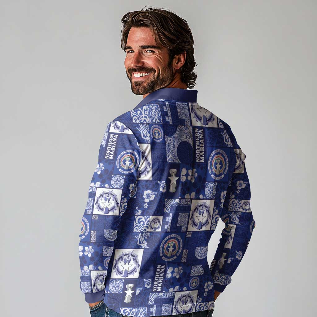 Northern Mariana Islands Magof Nochebuena Long Sleeve Polo Shirt Pacific Patchwork Xmas Vibes LT9 - Polynesian Pride