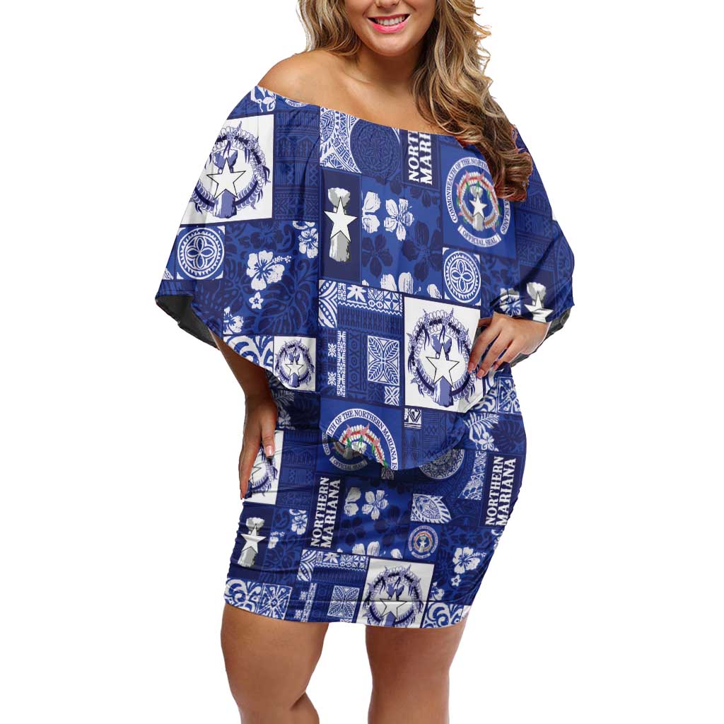 Northern Mariana Islands Magof Nochebuena Off Shoulder Short Dress Pacific Patchwork Xmas Vibes - Polynesian Pride