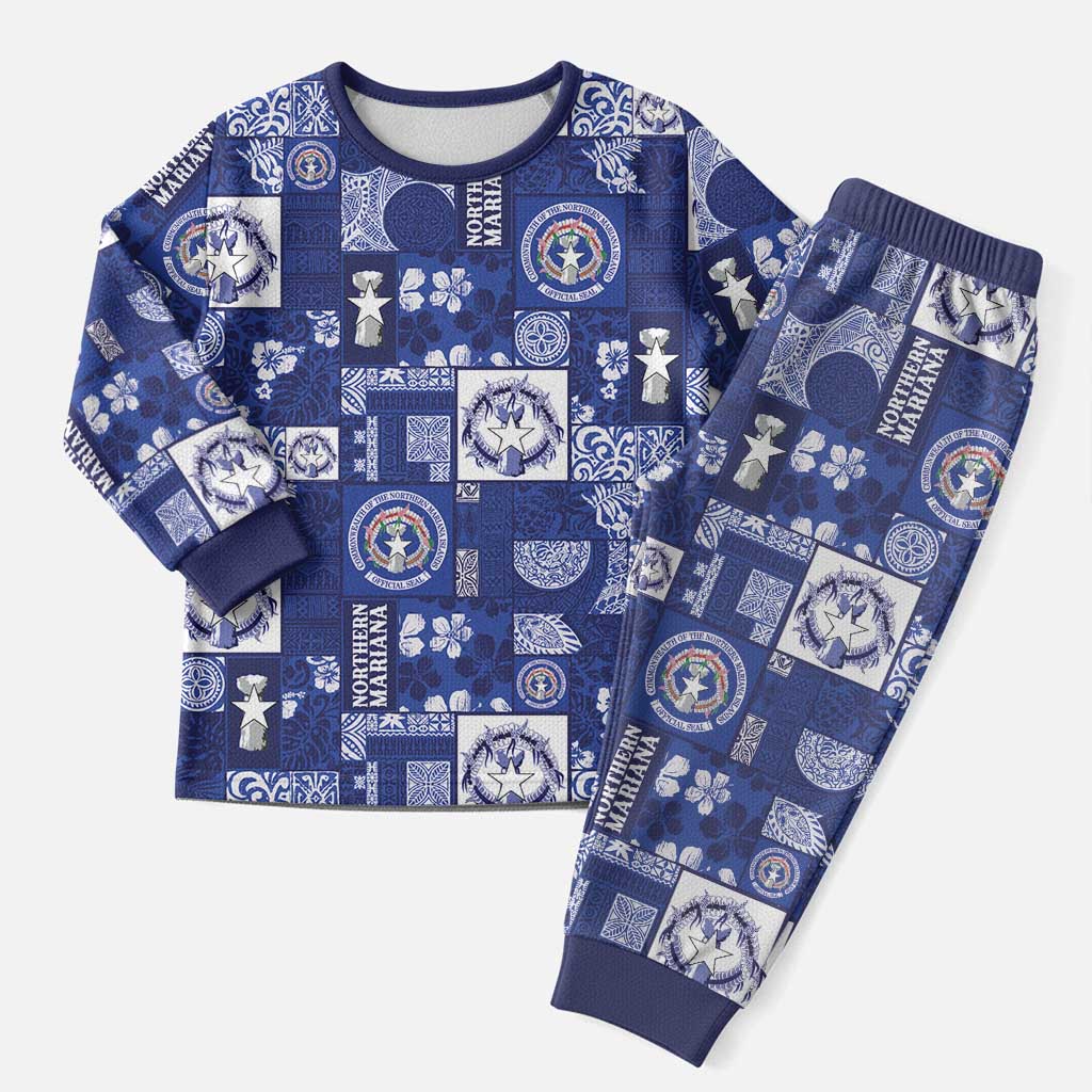 Northern Mariana Islands Magof Nochebuena Christmas Pajama Set Pacific Patchwork Xmas Vibes LT9 Men Blue - Polynesian Pride
