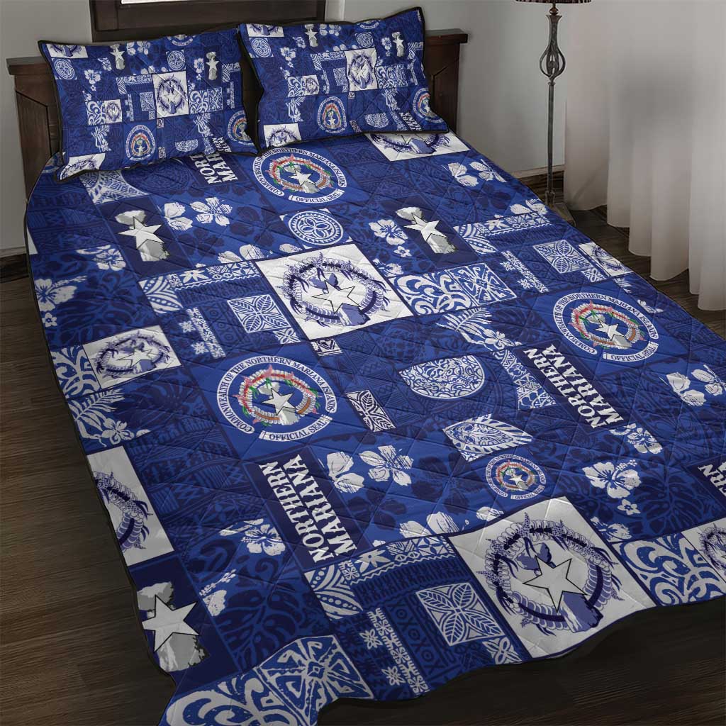 Northern Mariana Islands Magof Nochebuena Quilt Bed Set Pacific Patchwork Xmas Vibes LT9 Blue - Polynesian Pride