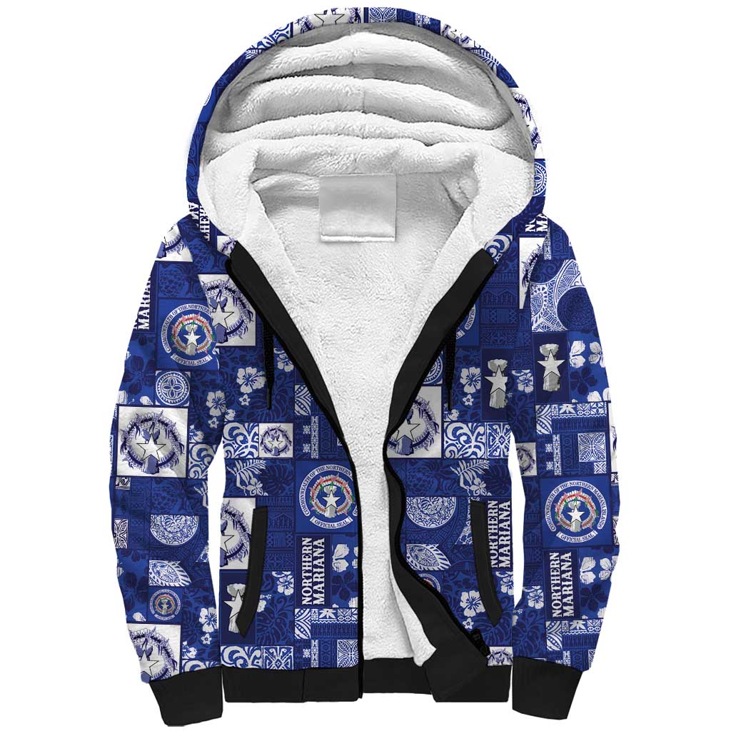 Northern Mariana Islands Magof Nochebuena Sherpa Hoodie Pacific Patchwork Xmas Vibes LT9 Unisex Blue - Polynesian Pride