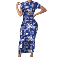 Northern Mariana Islands Magof Nochebuena Short Sleeve Bodycon Dress Pacific Patchwork Xmas Vibes LT9 Long Dress Blue - Polynesian Pride
