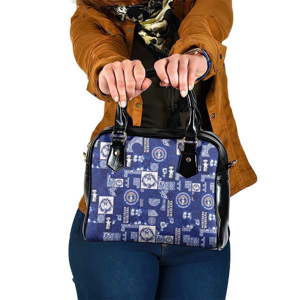 Northern Mariana Islands Magof Nochebuena Shoulder Handbag Pacific Patchwork Xmas Vibes - Polynesian Pride