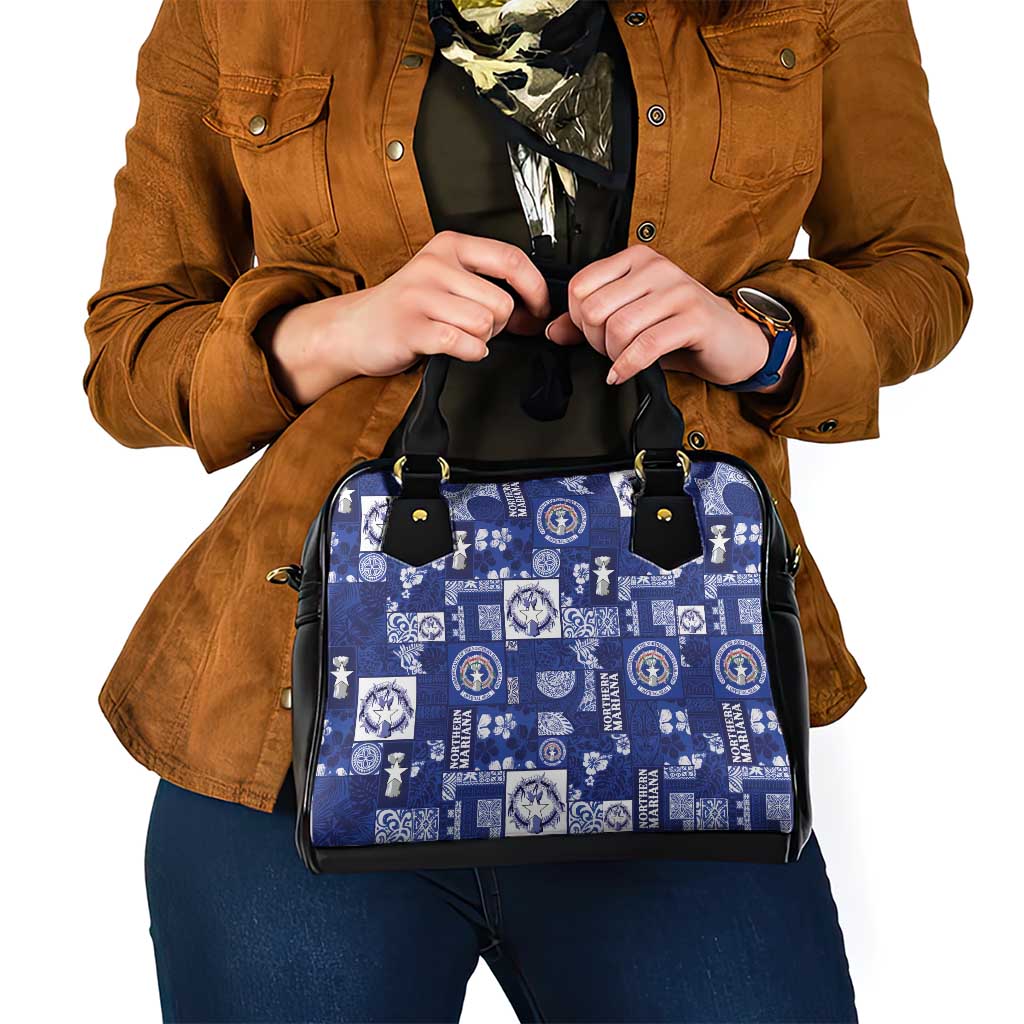 Northern Mariana Islands Magof Nochebuena Shoulder Handbag Pacific Patchwork Xmas Vibes - Polynesian Pride
