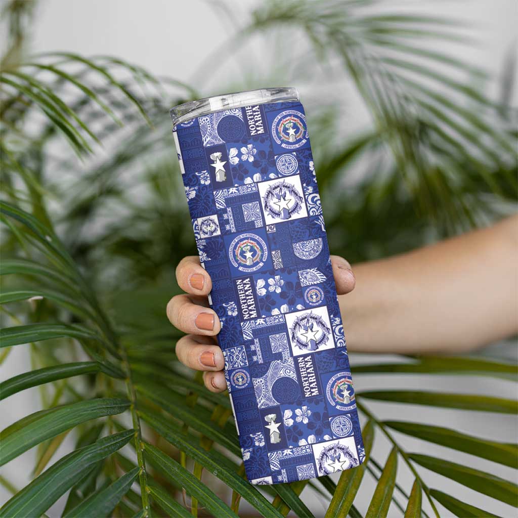 Northern Mariana Islands Magof Nochebuena Skinny Tumbler Pacific Patchwork Xmas Vibes LT9 - Polynesian Pride