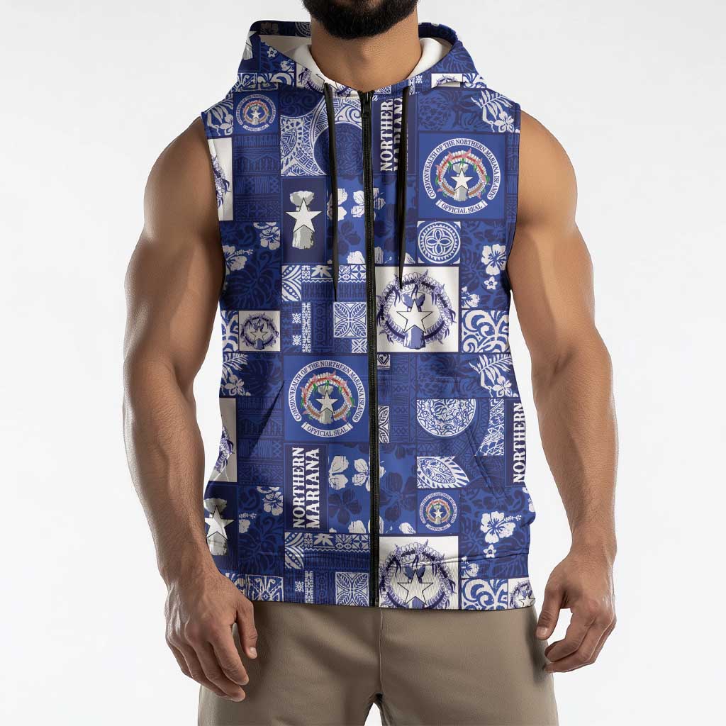 Northern Mariana Islands Magof Nochebuena Sleeveless Zip Hoodie Pacific Patchwork Xmas Vibes LT9 - Polynesian Pride