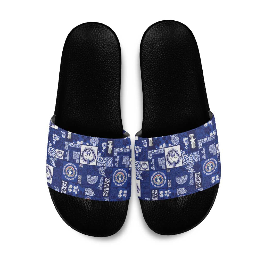 Northern Mariana Islands Magof Nochebuena Slide Sandals Pacific Patchwork Xmas Vibes - Polynesian Pride