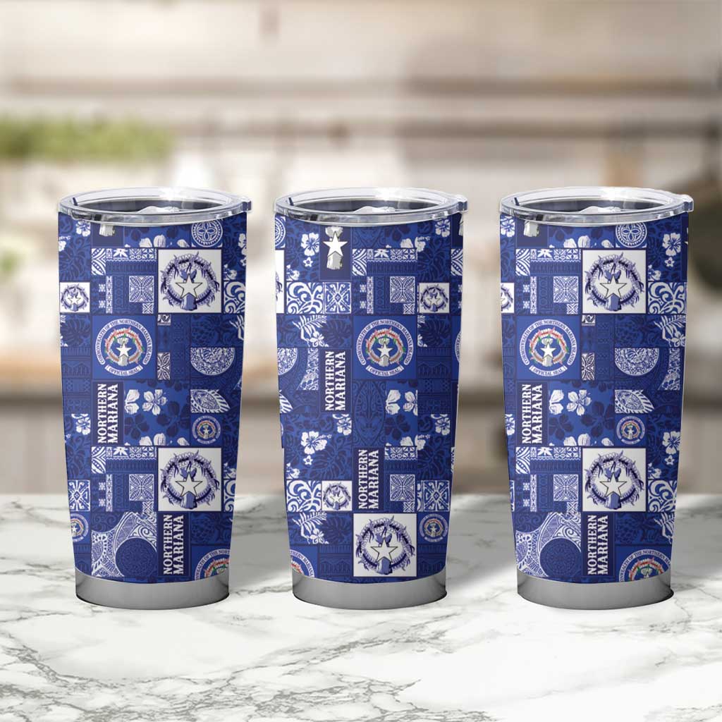 Northern Mariana Islands Magof Nochebuena Tumbler Cup Pacific Patchwork Xmas Vibes - Polynesian Pride