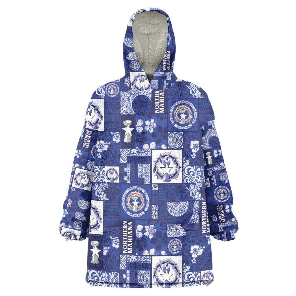 Northern Mariana Islands Magof Nochebuena Wearable Blanket Hoodie Pacific Patchwork Xmas Vibes LT9 One Size Blue - Polynesian Pride
