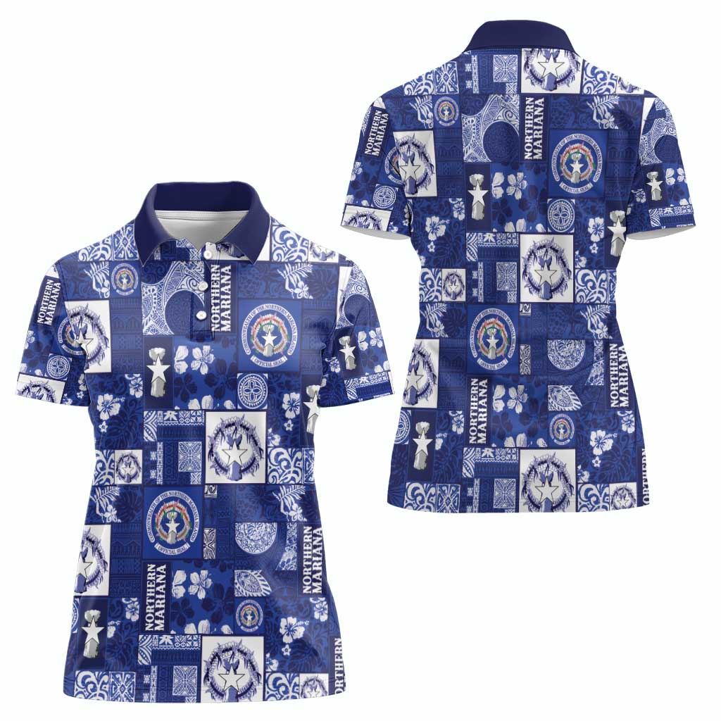 Northern Mariana Islands Magof Nochebuena Women Polo Shirt Pacific Patchwork Xmas Vibes - Polynesian Pride