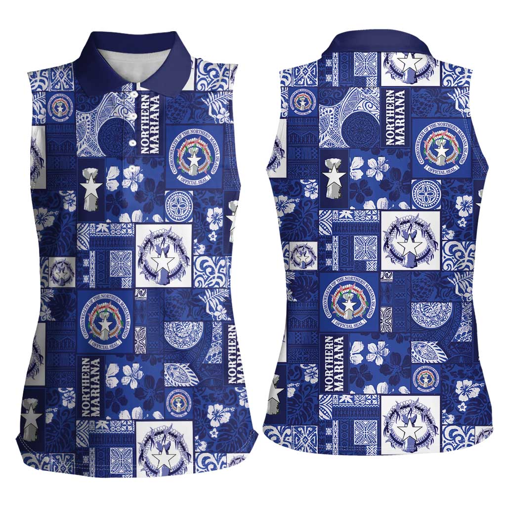 Northern Mariana Islands Magof Nochebuena Women Sleeveless Polo Shirt Pacific Patchwork Xmas Vibes LT9 - Polynesian Pride