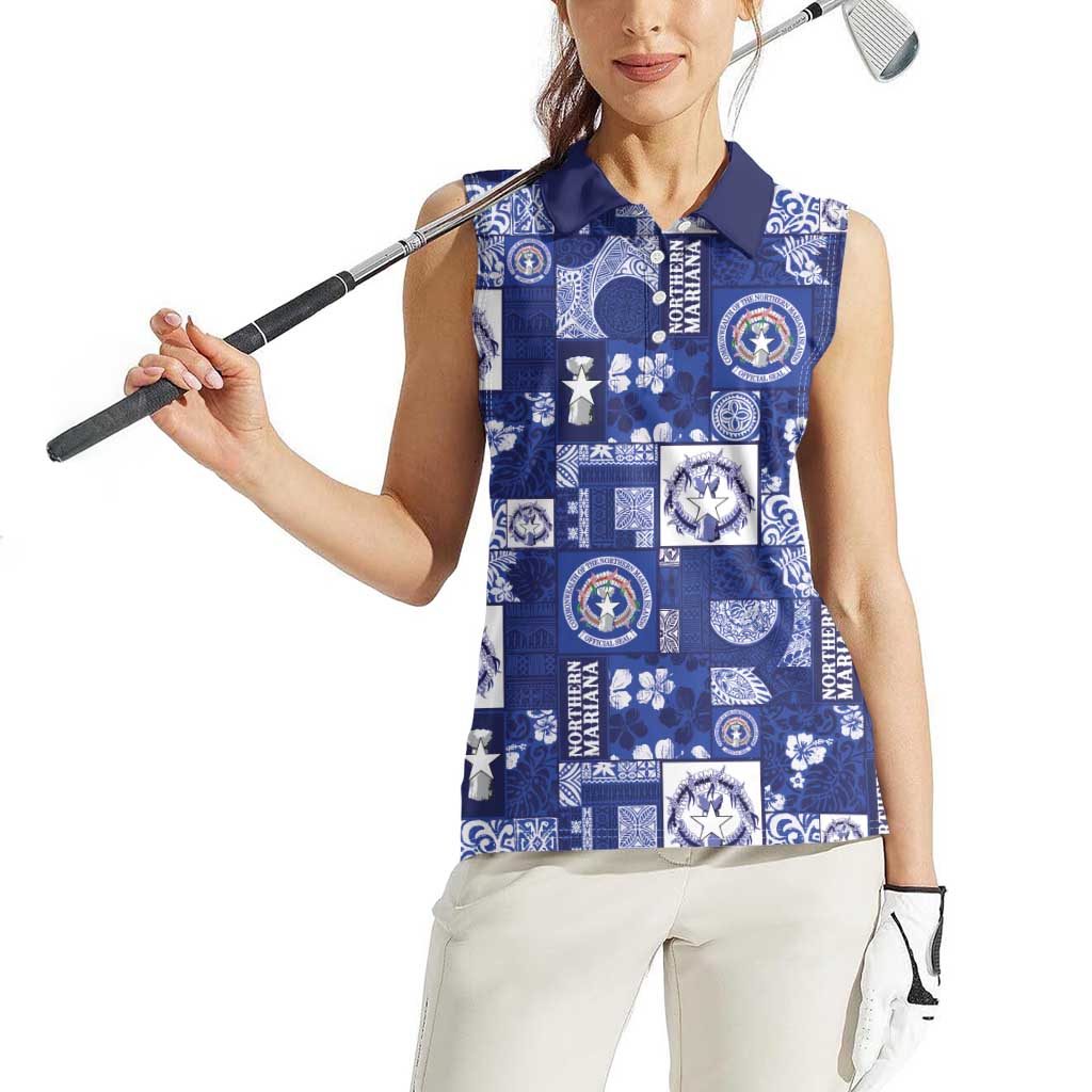 Northern Mariana Islands Magof Nochebuena Women Sleeveless Polo Shirt Pacific Patchwork Xmas Vibes LT9 - Polynesian Pride