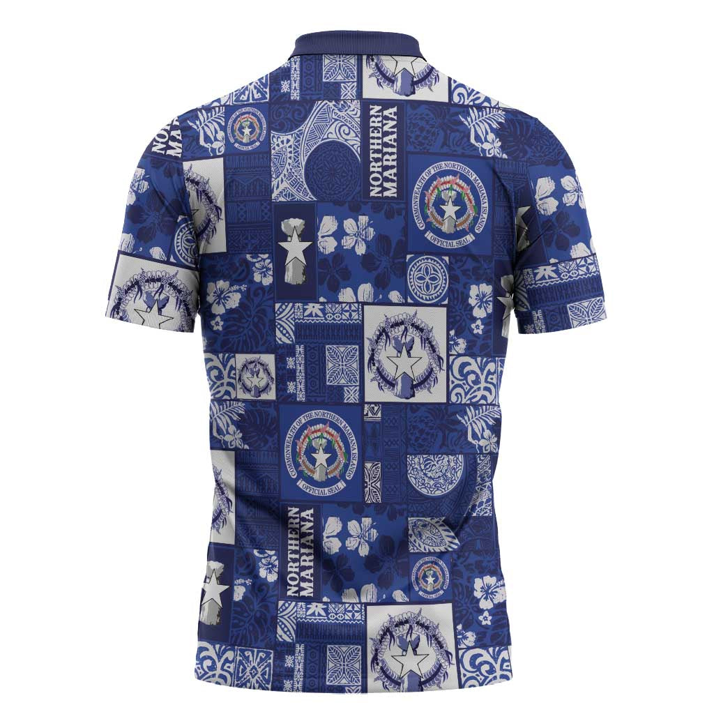 Northern Mariana Islands Magof Nochebuena Zipper Polo Shirt Pacific Patchwork Xmas Vibes LT9 - Polynesian Pride