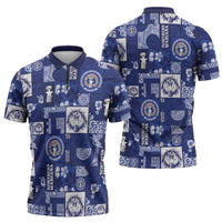 Northern Mariana Islands Magof Nochebuena Zipper Polo Shirt Pacific Patchwork Xmas Vibes LT9 - Polynesian Pride