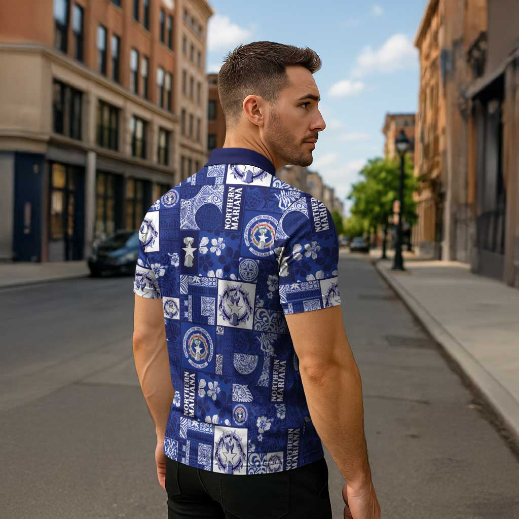 Northern Mariana Islands Magof Nochebuena Zipper Polo Shirt Pacific Patchwork Xmas Vibes LT9 - Polynesian Pride