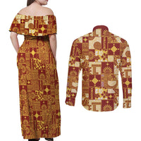 Rotuma Faiakse'ea 'e Kirisimasi Couples Matching Off Shoulder Maxi Dress and Long Sleeve Button Shirt Pacific Patchwork Xmas Vibes LT9 - Polynesian Pride