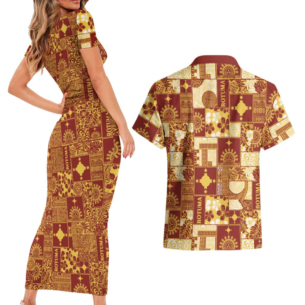 Rotuma Faiakse'ea 'e Kirisimasi Couples Matching Short Sleeve Bodycon Dress and Hawaiian Shirt Pacific Patchwork Xmas Vibes - Polynesian Pride