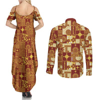 Rotuma Faiakse'ea 'e Kirisimasi Couples Matching Summer Maxi Dress and Long Sleeve Button Shirt Pacific Patchwork Xmas Vibes - Polynesian Pride