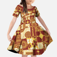 Rotuma Faiakse'ea 'e Kirisimasi Family Matching Long Sleeve Bodycon Dress and Hawaiian Shirt Pacific Patchwork Xmas Vibes LT9 Daughter's Dress Red - Polynesian Pride
