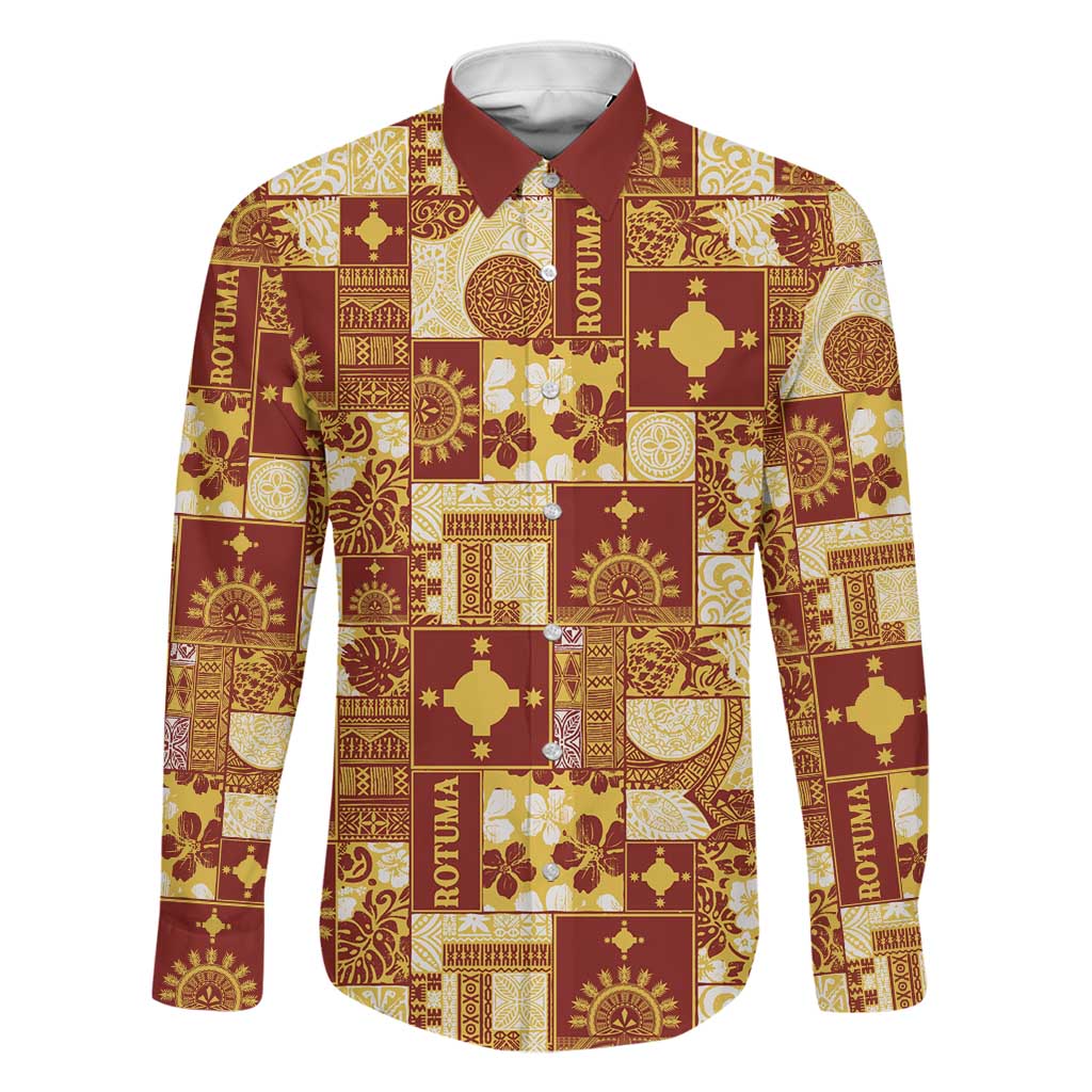Rotuma Faiakse'ea 'e Kirisimasi Family Matching Mermaid Dress and Hawaiian Shirt Pacific Patchwork Xmas Vibes LT9 Dad's Shirt - Long Sleeve Red - Polynesian Pride