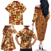 Rotuma Faiakse'ea 'e Kirisimasi Family Matching Off The Shoulder Long Sleeve Dress and Hawaiian Shirt Pacific Patchwork Xmas Vibes LT9 - Polynesian Pride