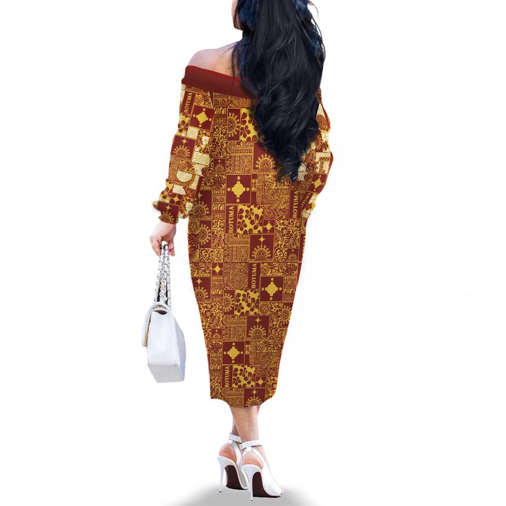 Rotuma Faiakse'ea 'e Kirisimasi Family Matching Off The Shoulder Long Sleeve Dress and Hawaiian Shirt Pacific Patchwork Xmas Vibes LT9 - Polynesian Pride