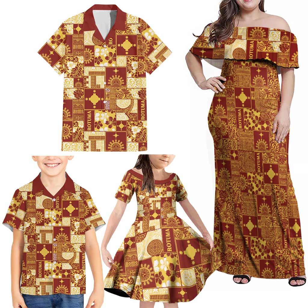 Rotuma Faiakse'ea 'e Kirisimasi Family Matching Off Shoulder Maxi Dress and Hawaiian Shirt Pacific Patchwork Xmas Vibes - Polynesian Pride
