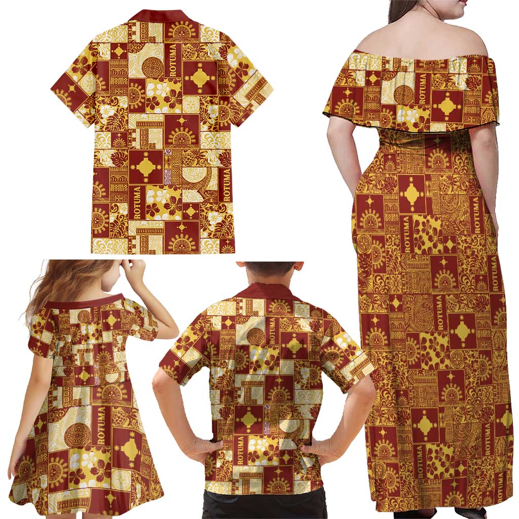 Rotuma Faiakse'ea 'e Kirisimasi Family Matching Off Shoulder Maxi Dress and Hawaiian Shirt Pacific Patchwork Xmas Vibes LT9 - Polynesian Pride