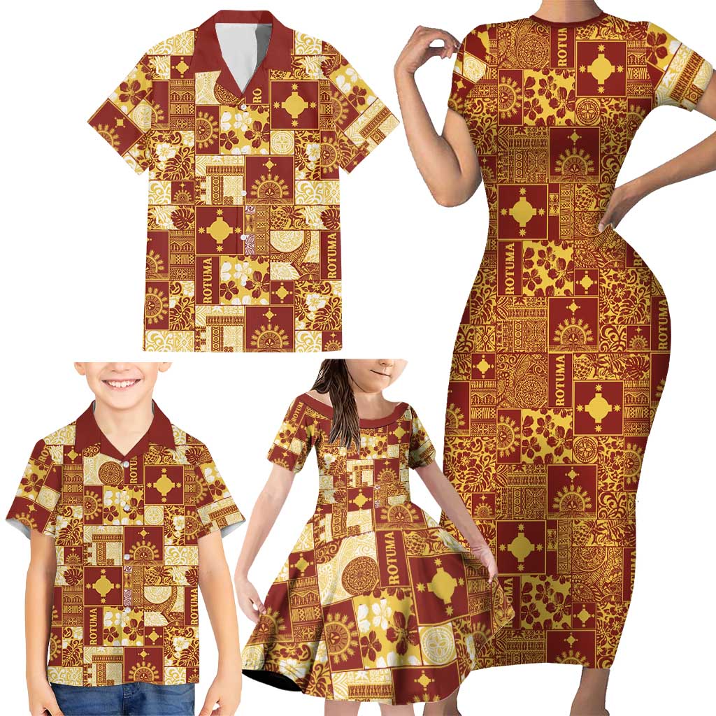 Rotuma Faiakse'ea 'e Kirisimasi Family Matching Short Sleeve Bodycon Dress and Hawaiian Shirt Pacific Patchwork Xmas Vibes LT9 - Polynesian Pride